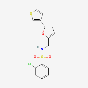 molecular formula C15H12ClNO3S2 B2436657 2-氯-N-((5-(噻吩-3-基)呋喃-2-基)甲基)苯磺酰胺 CAS No. 2034440-04-3