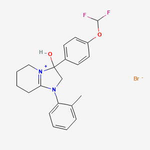 molecular formula C21H23BrF2N2O2 B2436668 3-(4-(Difluoromethoxy)phenyl)-3-hydroxy-1-(o-tolyl)-2,3,5,6,7,8-hexahydroimidazo[1,2-a]pyridin-1-ium bromide CAS No. 1106769-69-0
