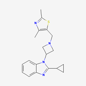 molecular formula C19H22N4S B2436676 5-[[3-(2-Cyclopropylbenzimidazol-1-yl)azetidin-1-yl]methyl]-2,4-dimethyl-1,3-thiazole CAS No. 2415584-00-6