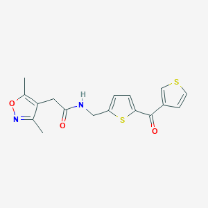 molecular formula C17H16N2O3S2 B2436678 2-(3,5-dimethylisoxazol-4-yl)-N-((5-(thiophene-3-carbonyl)thiophen-2-yl)methyl)acetamide CAS No. 1797246-04-8