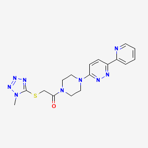 molecular formula C17H19N9OS B2436679 2-((1-甲基-1H-四唑-5-基)硫代)-1-(4-(6-(吡啶-2-基)嘧啶-3-基)哌嗪-1-基)乙酮 CAS No. 1257551-45-3