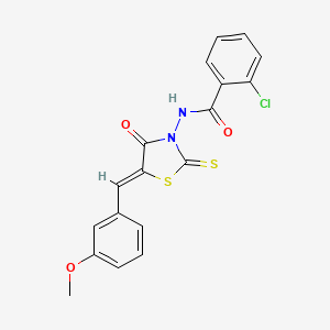 molecular formula C18H13ClN2O3S2 B2436695 2-氯-N-[(5Z)-5-[(3-甲氧苯基)亚甲基]-4-氧代-2-硫代亚甲基-1,3-噻唑烷-3-基]苯甲酰胺 CAS No. 290835-27-7