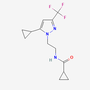 B2436697 N-(2-(5-cyclopropyl-3-(trifluoromethyl)-1H-pyrazol-1-yl)ethyl)cyclopropanecarboxamide CAS No. 1797328-38-1