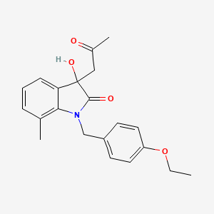 molecular formula C21H23NO4 B2436726 1-(4-Ethoxybenzyl)-3-hydroxy-7-methyl-3-(2-oxopropyl)indolin-2-one CAS No. 881077-88-9