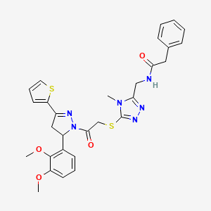 molecular formula C29H30N6O4S2 B2436729 N-[[5-[2-[3-(2,3-dimethoxyphenyl)-5-thiophen-2-yl-3,4-dihydropyrazol-2-yl]-2-oxoethyl]sulfanyl-4-methyl-1,2,4-triazol-3-yl]methyl]-2-phenylacetamide CAS No. 362506-15-8