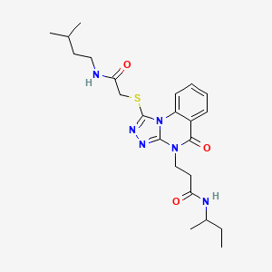 molecular formula C23H32N6O3S B2436745 N-(sec-丁基)-3-[1-({2-[(3-甲基丁基)氨基]-2-氧代乙基}硫)-5-氧代[1,2,4]三唑并[4,3-a]喹唑啉-4(5H)-基]丙酰胺 CAS No. 1112348-32-9