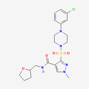 molecular formula C20H26ClN5O4S B2436756 3-((4-(3-chlorophenyl)piperazin-1-yl)sulfonyl)-1-methyl-N-((tetrahydrofuran-2-yl)methyl)-1H-pyrazole-4-carboxamide CAS No. 1189949-76-5