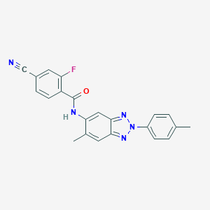 molecular formula C22H16FN5O B243677 4-cyano-2-fluoro-N-[6-methyl-2-(4-methylphenyl)-2H-1,2,3-benzotriazol-5-yl]benzamide 