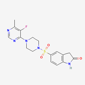 molecular formula C17H18FN5O3S B2436788 5-[4-(5-Fluoro-6-methylpyrimidin-4-yl)piperazin-1-yl]sulfonyl-1,3-dihydroindol-2-one CAS No. 2380143-05-3