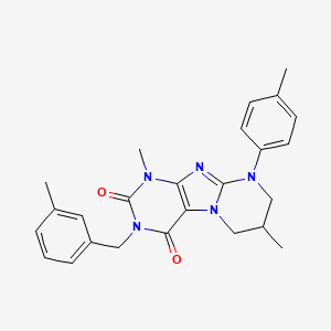 molecular formula C25H27N5O2 B2436814 1,7-dimethyl-9-(4-methylphenyl)-3-[(3-methylphenyl)methyl]-7,8-dihydro-6H-purino[7,8-a]pyrimidine-2,4-dione CAS No. 846600-53-1