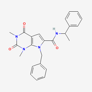molecular formula C24H24N4O3 B2436816 7-benzyl-1,3-dimethyl-2,4-dioxo-N-(1-phenylethyl)-2,3,4,7-tetrahydro-1H-pyrrolo[2,3-d]pyrimidine-6-carboxamide CAS No. 1021216-21-6