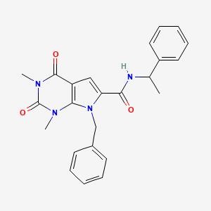 molecular formula C24H24N4O3 B2436816 7-benzyl-1,3-diméthyl-2,4-dioxo-N-(1-phényléthyl)-2,3,4,7-tétrahydro-1H-pyrrolo[2,3-d]pyrimidine-6-carboxamide CAS No. 1021216-21-6