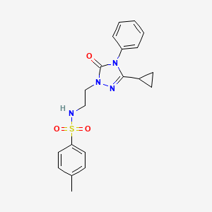molecular formula C20H22N4O3S B2436830 N-(2-(3-cyclopropyl-5-oxo-4-phenyl-4,5-dihydro-1H-1,2,4-triazol-1-yl)ethyl)-4-methylbenzenesulfonamide CAS No. 1396868-63-5