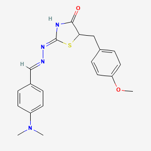 molecular formula C20H22N4O2S B2436872 (Z)-2-((E)-(4-(dimethylamino)benzylidene)hydrazono)-5-(4-methoxybenzyl)thiazolidin-4-one CAS No. 292160-87-3