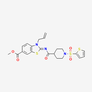 molecular formula C22H23N3O5S3 B2436875 (E)-3-alil-2-((1-(tiofeno-2-sulfonil)piperidina-4-carbonil)imino)-2,3-dihidrobenzo[d]tiazol-6-carboxilato de metilo CAS No. 941946-75-4