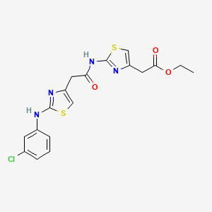 molecular formula C18H17ClN4O3S2 B2436891 Ethyl 2-(2-(2-(2-((3-chlorophenyl)amino)thiazol-4-yl)acetamido)thiazol-4-yl)acetate CAS No. 1105227-37-9