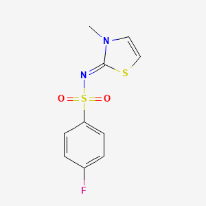 molecular formula C10H9FN2O2S2 B2436903 4-fluoro-N-[3-methyl-1,3-thiazol-2(3H)-yliden]benzenesulfonamide CAS No. 866011-07-6