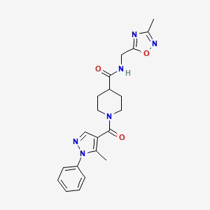 molecular formula C21H24N6O3 B2436911 N-((3-methyl-1,2,4-oxadiazol-5-yl)methyl)-1-(5-methyl-1-phenyl-1H-pyrazole-4-carbonyl)piperidine-4-carboxamide CAS No. 1334373-10-2