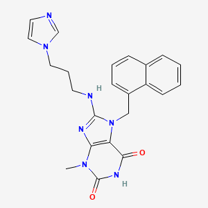 molecular formula C23H23N7O2 B2436922 8-((3-(1H-imidazol-1-yl)propyl)amino)-3-methyl-7-(naphthalen-1-ylmethyl)-1H-purine-2,6(3H,7H)-dione CAS No. 476480-07-6