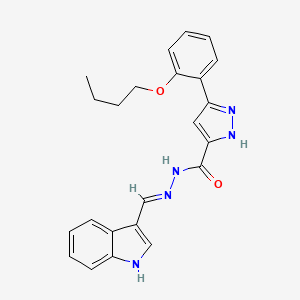 molecular formula C23H23N5O2 B2436927 (E)-N'-((1H-indol-3-yl)methylene)-3-(2-butoxyphenyl)-1H-pyrazole-5-carbohydrazide CAS No. 1285503-21-0