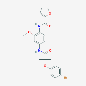 molecular formula C22H21BrN2O5 B243693 N-(4-{[2-(4-bromophenoxy)-2-methylpropanoyl]amino}-2-methoxyphenyl)-2-furamide 