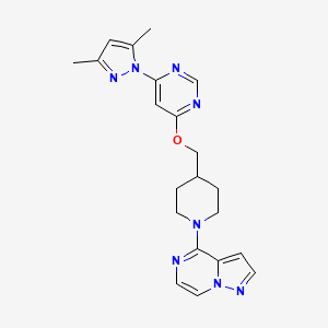 molecular formula C21H24N8O B2436940 4-[4-[[6-(3,5-Dimethylpyrazol-1-yl)pyrimidin-4-yl]oxymethyl]piperidin-1-yl]pyrazolo[1,5-a]pyrazine CAS No. 2379995-43-2