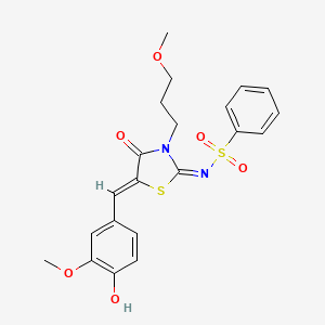 (E)-N-((Z)-5-(4-hydroxy-3-methoxybenzylidene)-3-(3-methoxypropyl)-4-oxothiazolidin-2-ylidene)benzenesulfonamide