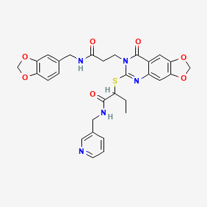 molecular formula C30H29N5O7S B2436958 2-((7-(3-((benzo[d][1,3]dioxol-5-ylmethyl)amino)-3-oxopropyl)-8-oxo-7,8-dihydro-[1,3]dioxolo[4,5-g]quinazolin-6-yl)thio)-N-(pyridin-3-ylmethyl)butanamide CAS No. 688059-52-1