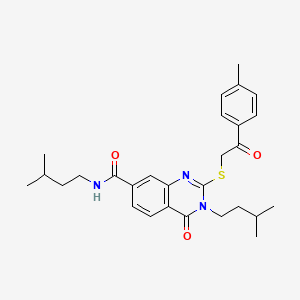 molecular formula C28H35N3O3S B2436965 N,3-二异戊基-4-氧代-2-((2-氧代-2-(对甲苯基)乙基)硫代)-3,4-二氢喹唑啉-7-甲酰胺 CAS No. 1113136-37-0