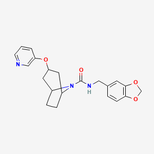 molecular formula C21H23N3O4 B2437021 (1R,5S)-N-(benzo[d][1,3]dioxol-5-ylmethyl)-3-(pyridin-3-yloxy)-8-azabicyclo[3.2.1]octane-8-carboxamide CAS No. 2310122-17-7