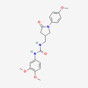 molecular formula C21H25N3O5 B2437034 1-(3,4-Dimethoxyphenyl)-3-((1-(4-methoxyphenyl)-5-oxopyrrolidin-3-yl)methyl)urea CAS No. 946292-24-6