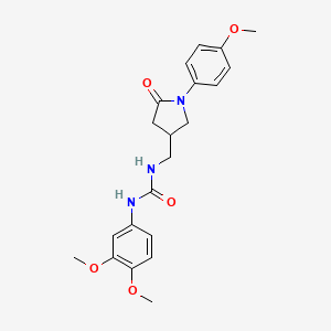 molecular formula C21H25N3O5 B2437034 1-(3,4-Dimetoxi-fenil)-3-((1-(4-metoxi-fenil)-5-oxo-pirrolidin-3-il)metil)urea CAS No. 946292-24-6