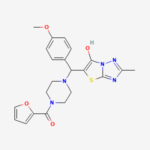 molecular formula C22H23N5O4S B2437059 Furan-2-yl(4-((6-hydroxy-2-methylthiazolo[3,2-b][1,2,4]triazol-5-yl)(4-methoxyphenyl)methyl)piperazin-1-yl)methanone CAS No. 851810-35-0