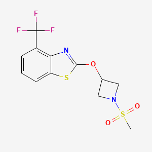 molecular formula C12H11F3N2O3S2 B2437081 2-((1-(甲基磺酰基)氮杂环丁-3-基)氧基)-4-(三氟甲基)苯并[d]噻唑 CAS No. 1421525-38-3