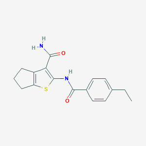 molecular formula C17H18N2O2S B243711 2-[(4-ethylbenzoyl)amino]-5,6-dihydro-4H-cyclopenta[b]thiophene-3-carboxamide 
