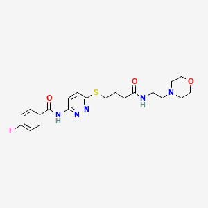 molecular formula C21H26FN5O3S B2437113 4-fluoro-N-(6-((4-((2-morpholinoethyl)amino)-4-oxobutyl)thio)pyridazin-3-yl)benzamide CAS No. 1105218-60-7