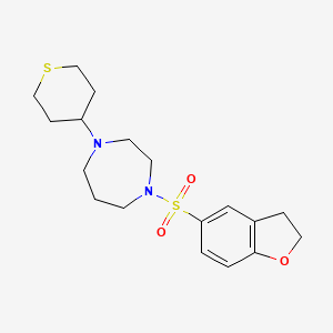 molecular formula C18H26N2O3S2 B2437116 1-(2,3-Dihydro-1-benzofuran-5-ylsulfonyl)-4-(thian-4-yl)-1,4-diazepane CAS No. 2309556-36-1