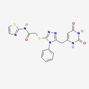 molecular formula C18H15N7O3S2 B2437135 2-[[5-[(2,4-dioxo-1H-pyrimidin-6-yl)methyl]-4-phenyl-1,2,4-triazol-3-yl]sulfanyl]-N-(1,3-thiazol-2-yl)acetamide CAS No. 852047-04-2