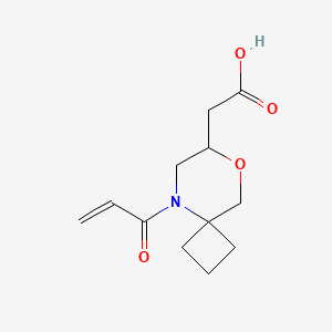 molecular formula C12H17NO4 B2437141 2-(5-Prop-2-enoyl-8-oxa-5-azaspiro[3.5]nonan-7-yl)acetic acid CAS No. 2305568-49-2