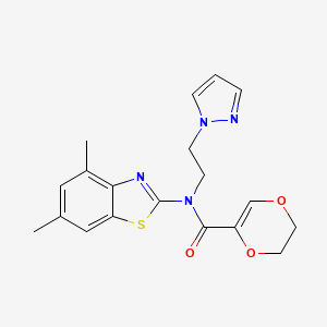 molecular formula C19H20N4O3S B2437226 N-(2-(1H-pyrazol-1-yl)ethyl)-N-(4,6-dimethylbenzo[d]thiazol-2-yl)-5,6-dihydro-1,4-dioxine-2-carboxamide CAS No. 1172757-81-1