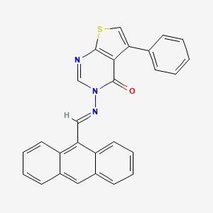 molecular formula C27H17N3OS B2437248 (E)-3-((anthracen-9-ylmethylene)amino)-5-phenylthieno[2,3-d]pyrimidin-4(3H)-one CAS No. 301860-19-5