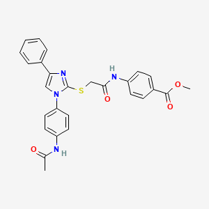 molecular formula C27H24N4O4S B2437252 4-(2-((1-(4-乙酰氨基苯基)-4-苯基-1H-咪唑-2-基)硫代)乙酰氨基)苯甲酸甲酯 CAS No. 380338-24-9