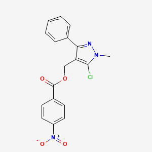 molecular formula C18H14ClN3O4 B2437271 (5-chloro-1-methyl-3-phenyl-1H-pyrazol-4-yl)methyl 4-nitrobenzenecarboxylate CAS No. 318234-22-9