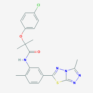 molecular formula C21H20ClN5O2S B243730 2-(4-chlorophenoxy)-2-methyl-N-[2-methyl-5-(3-methyl[1,2,4]triazolo[3,4-b][1,3,4]thiadiazol-6-yl)phenyl]propanamide 