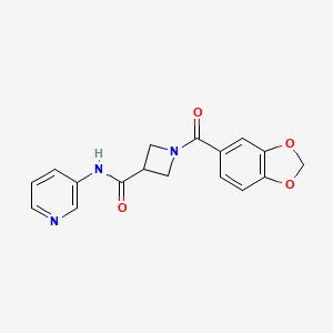 molecular formula C17H15N3O4 B2437307 1-(benzo[d][1,3]dioxole-5-carbonyl)-N-(pyridin-3-yl)azetidine-3-carboxamide CAS No. 1396750-99-4