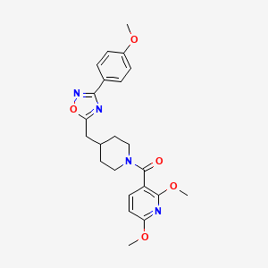 molecular formula C23H26N4O5 B2437310 2,6-Dimethoxy-3-[(4-{[3-(4-methoxyphenyl)-1,2,4-oxadiazol-5-yl]methyl}piperidin-1-yl)carbonyl]pyridine CAS No. 1775306-07-4