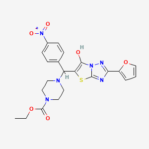 Ethyl 4-((2-(furan-2-yl)-6-hydroxythiazolo[3,2-b][1,2,4]triazol-5-yl)(4-nitrophenyl)methyl)piperazine-1-carboxylate