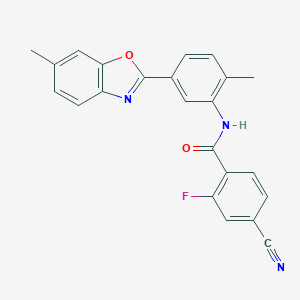 4-cyano-2-fluoro-N-[2-methyl-5-(6-methyl-1,3-benzoxazol-2-yl)phenyl]benzamide