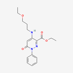 molecular formula C18H23N3O4 B2437335 Ethyl 4-((3-ethoxypropyl)amino)-6-oxo-1-phenyl-1,6-dihydropyridazine-3-carboxylate CAS No. 922095-26-9