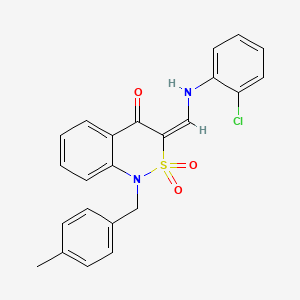 molecular formula C23H19ClN2O3S B2437350 (3E)-3-{[(2-chlorophenyl)amino]methylene}-1-(4-methylbenzyl)-1H-2,1-benzothiazin-4(3H)-one 2,2-dioxide CAS No. 893310-06-0